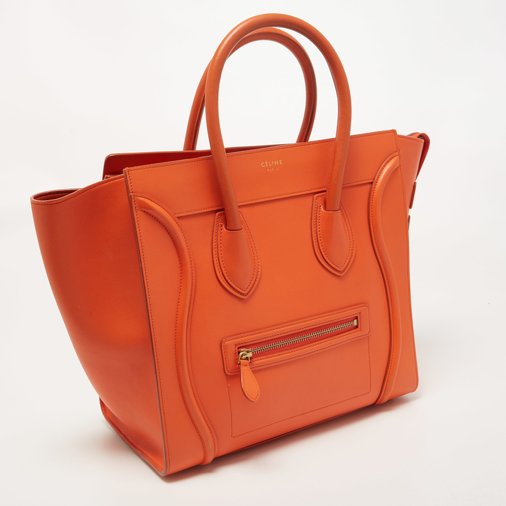 CELINE Orange Leather Mini Luggage Tote - Picture 3 of 8